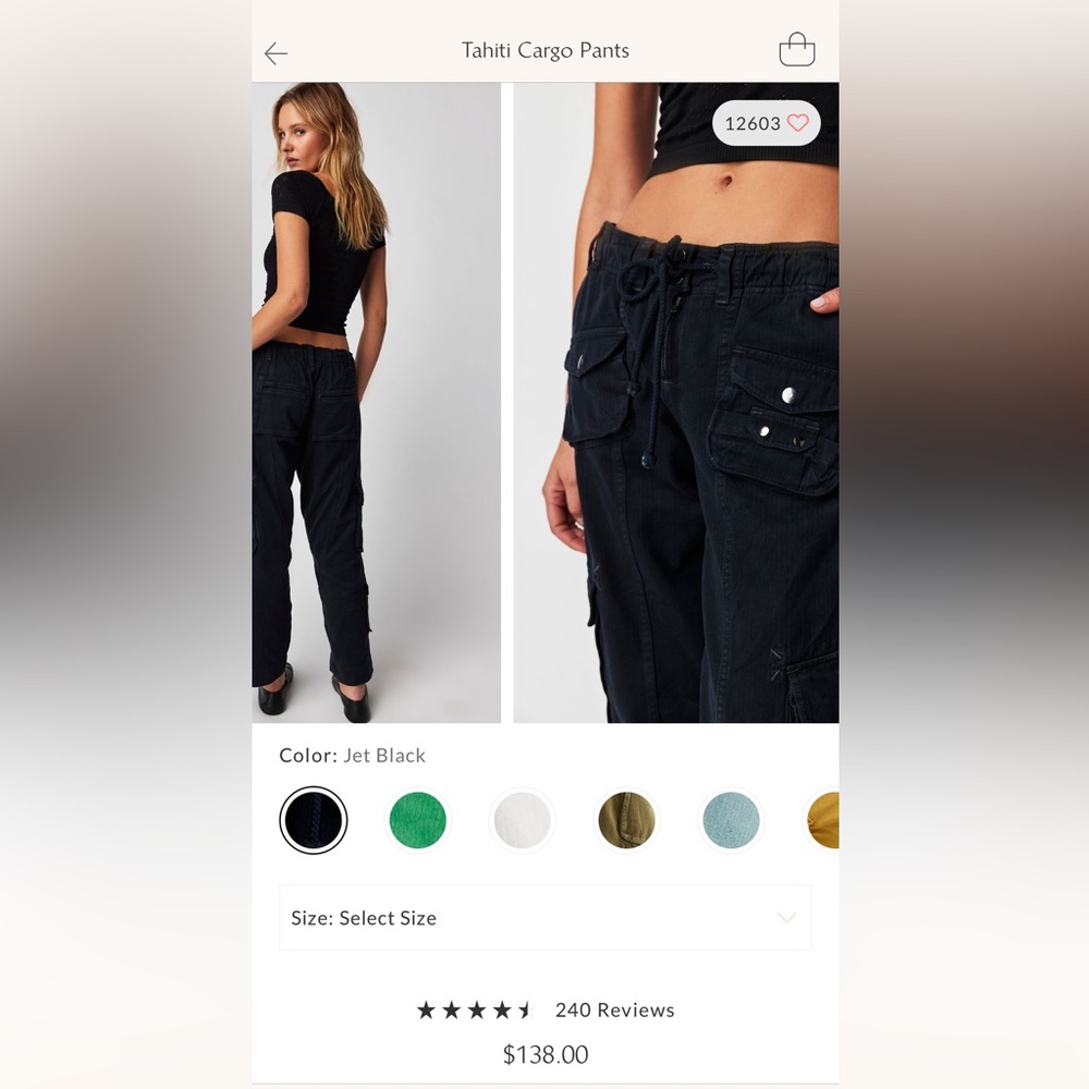 free people Tahiti cargo pants size XS